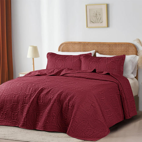Coin Quilted Bedspread Set Burgundy