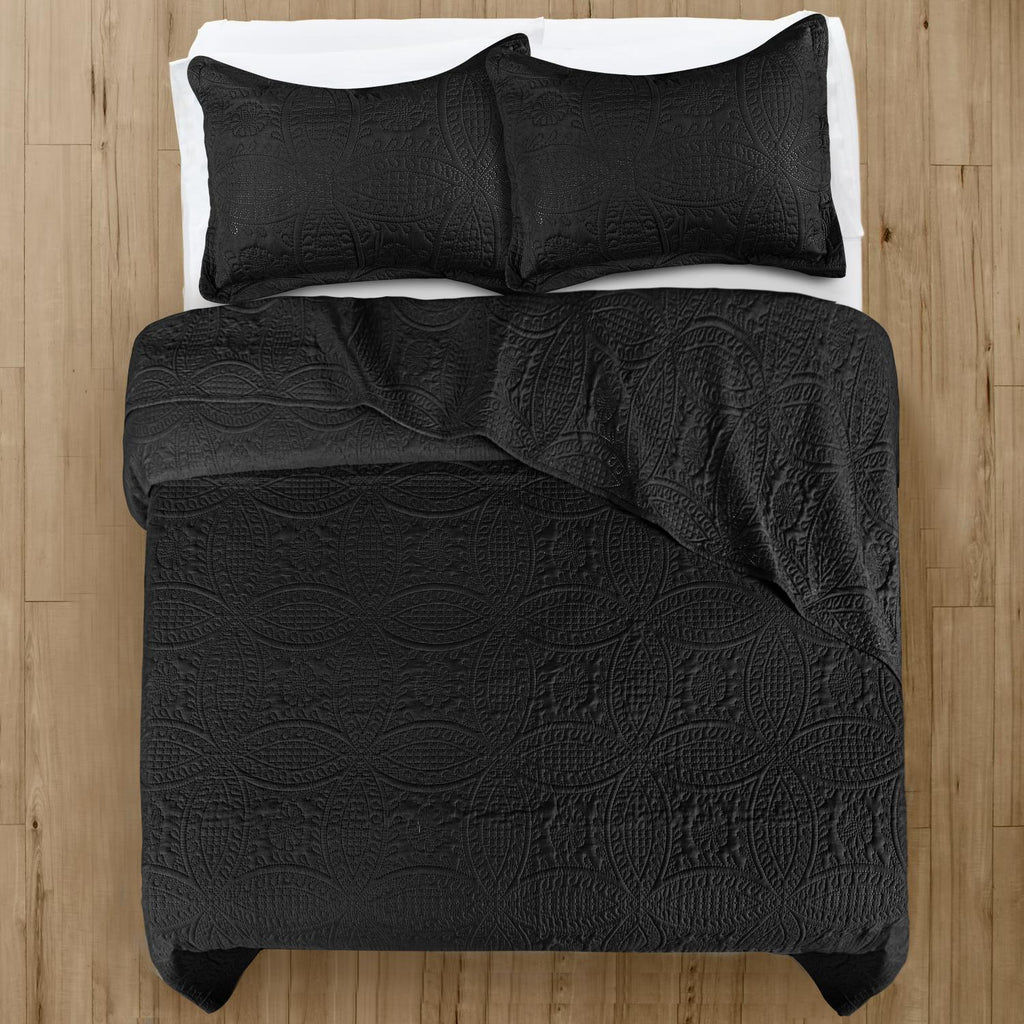 Coin Quilted Bedspread Set — Lightweight All-Season Coverlet with Pillow Shams