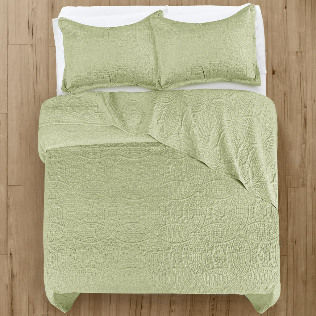 Coin Quilted Bedspread Set — Lightweight All-Season Coverlet with Pillow Shams