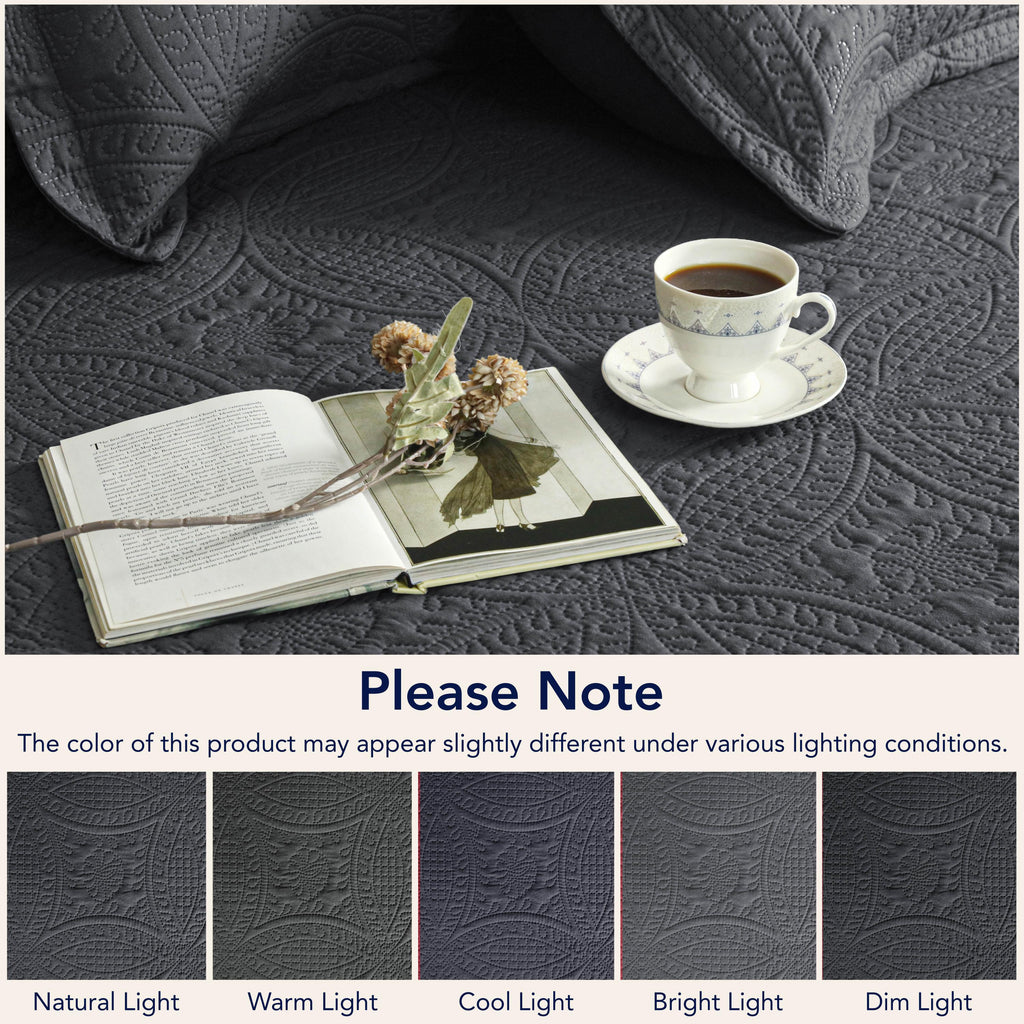 Coin Quilted Bedspread Set — Lightweight All-Season Coverlet with Pillow Shams