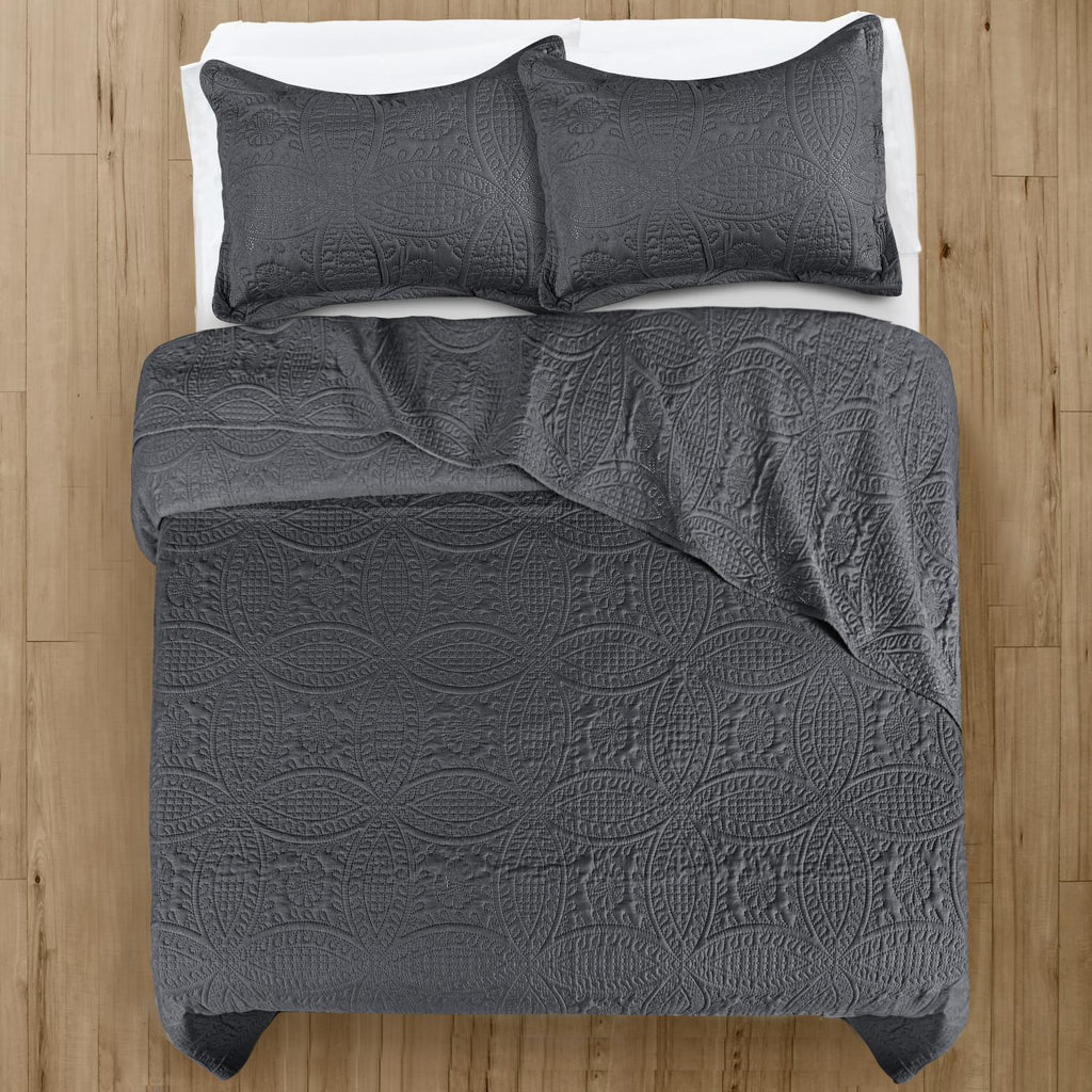Coin Quilted Bedspread Set — Lightweight All-Season Coverlet with Pillow Shams