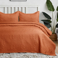 Coin Quilted Bedspread Set Rust