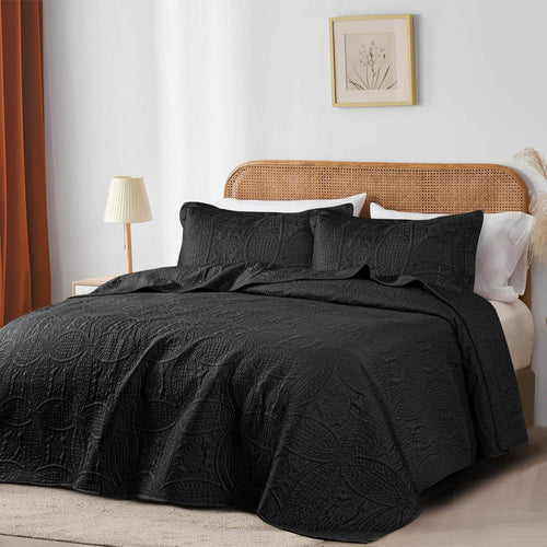 Coin Quilted Bedspread Set Black