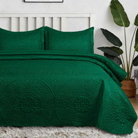 Floral Quilted Bedspread Set Emerald