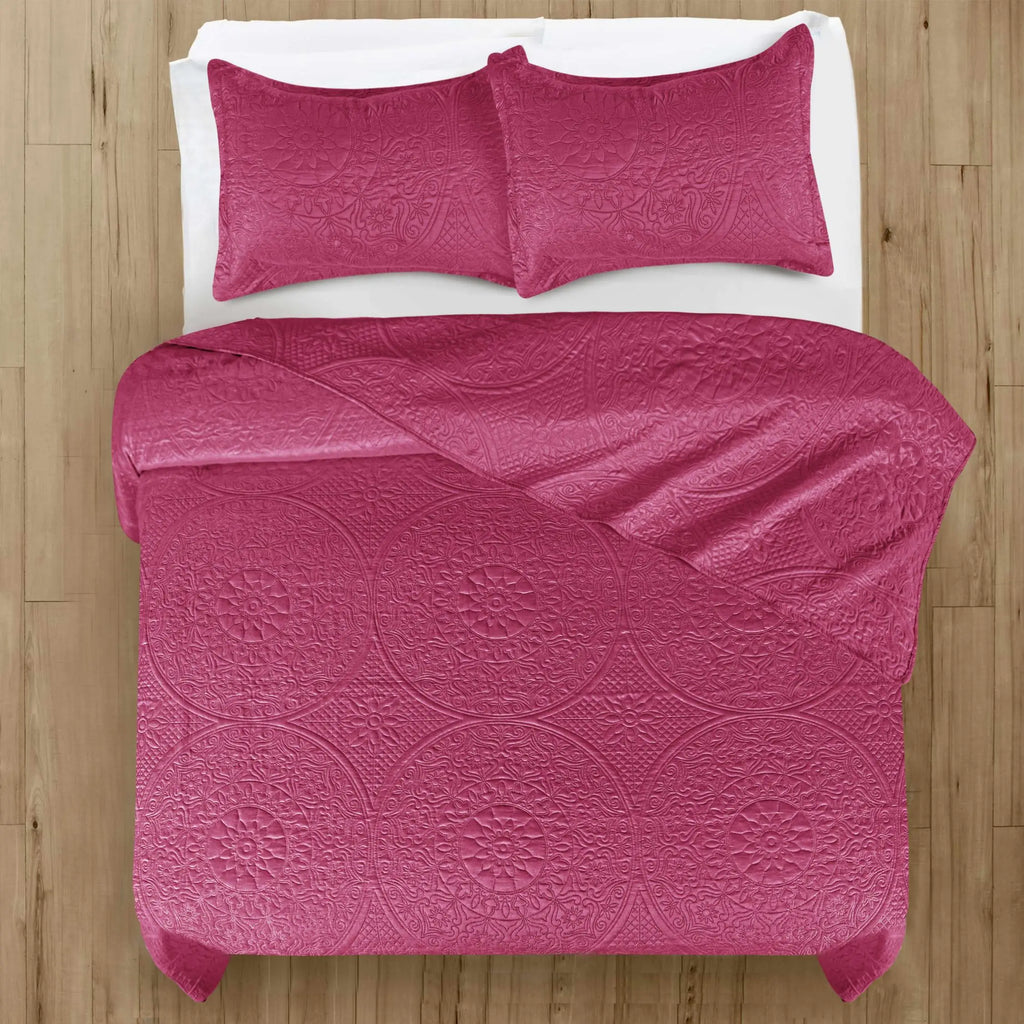 Floral Quilted Bedspread Set Pink