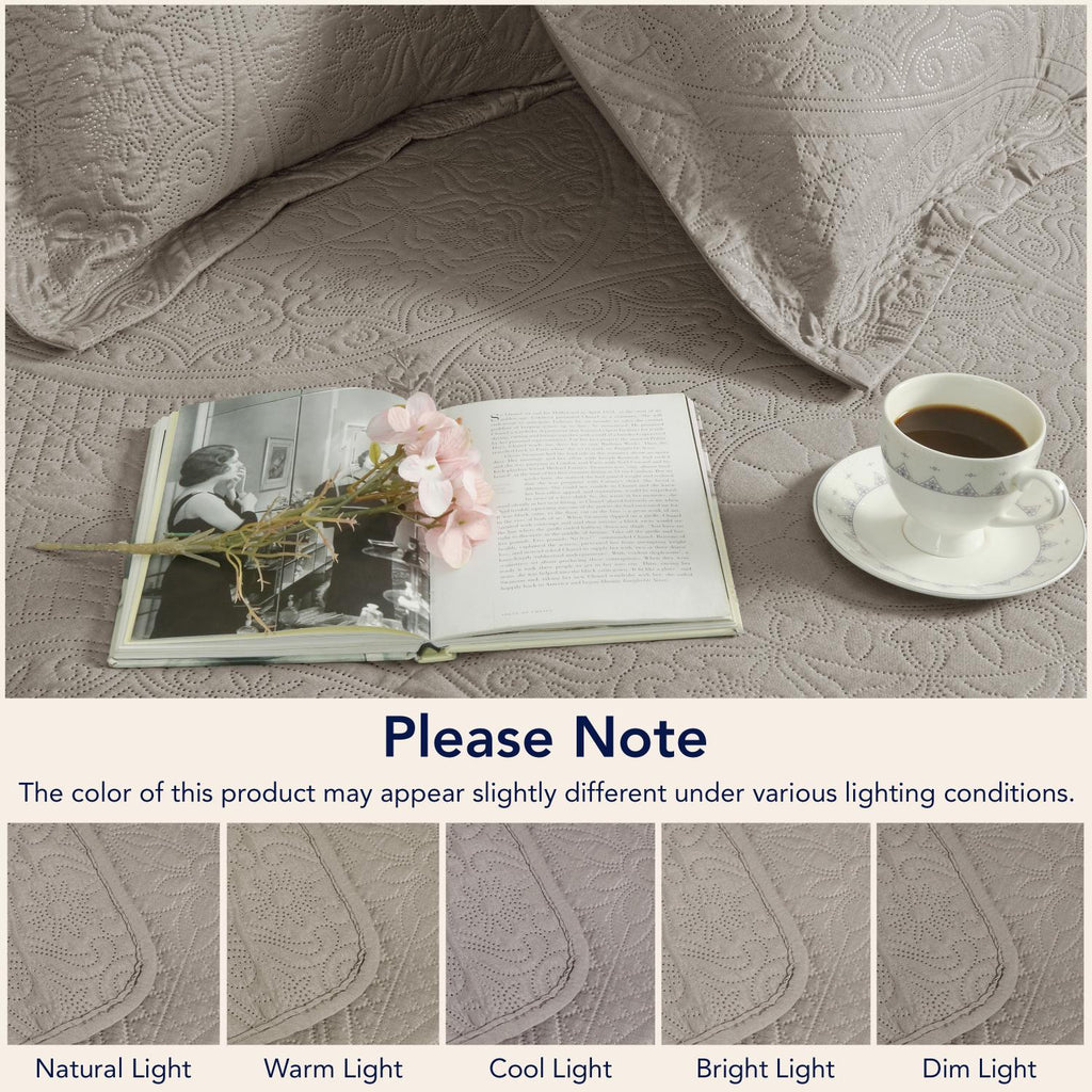 Floral Quilted Bedspread Set — Lightweight All-Season Coverlet with Pillow Shams