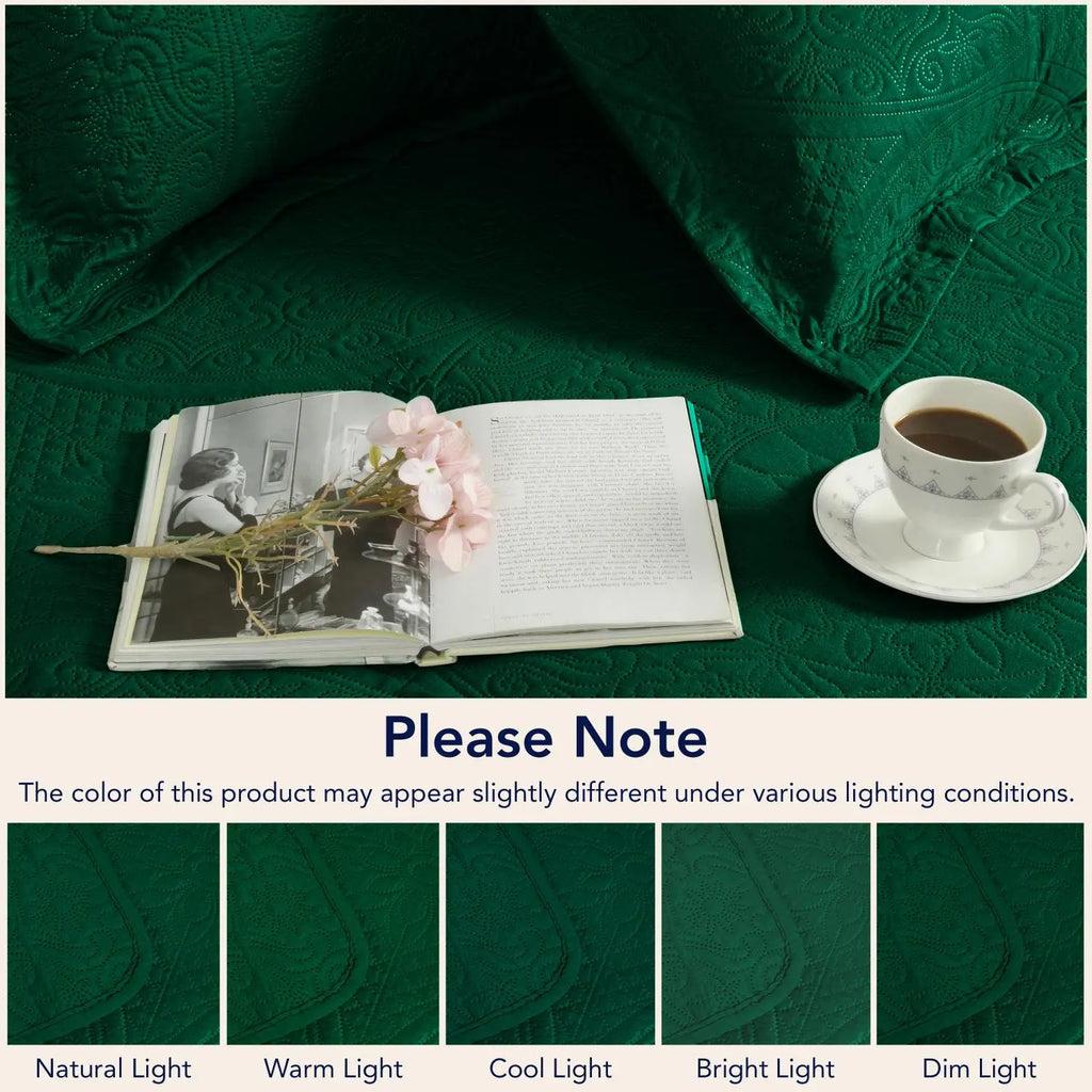 Floral Quilted Bedspread Set Emerald