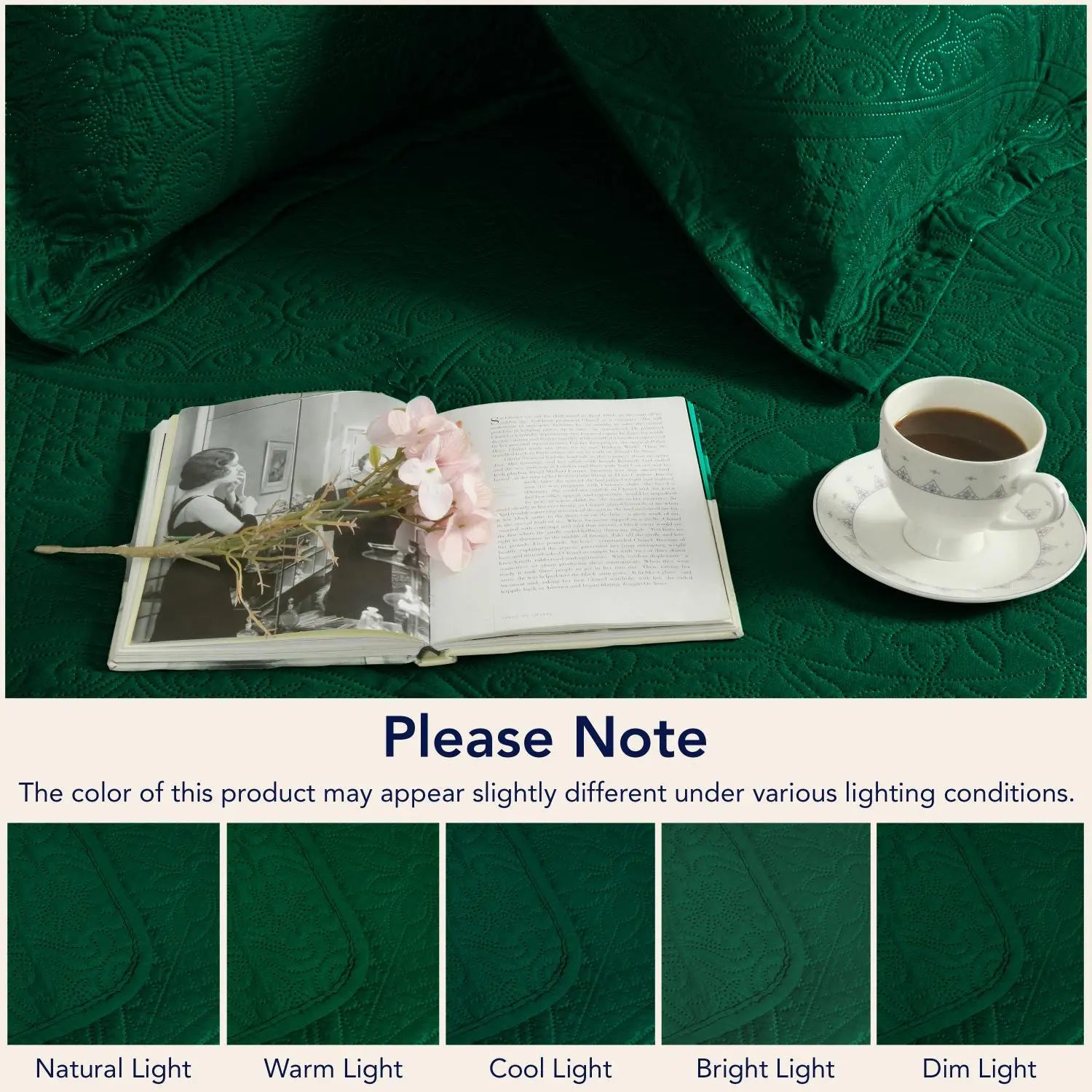 Floral Quilted Bedspread Set Emerald