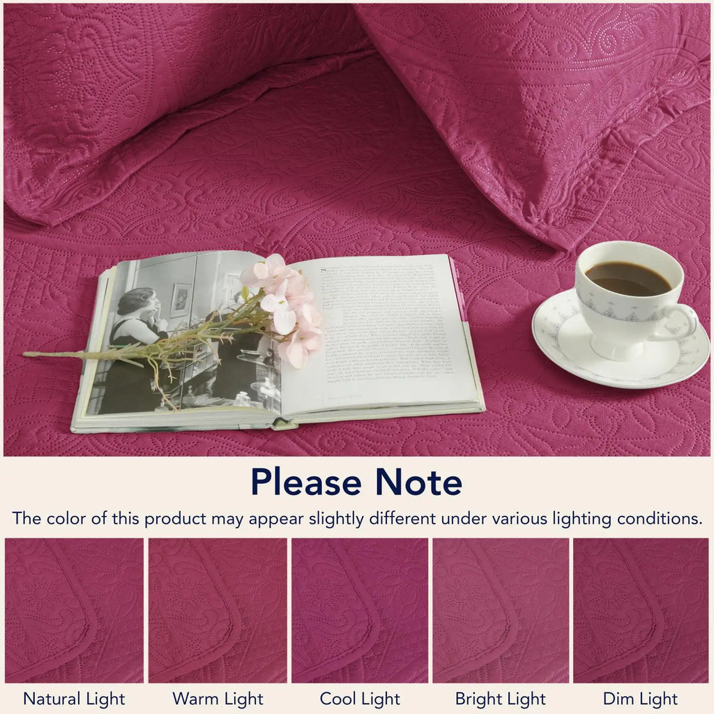 Floral Quilted Bedspread Set Pink