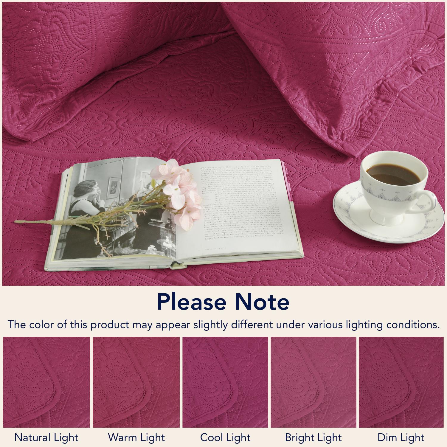 Floral Quilted Bedspread Set — Lightweight All-Season Coverlet with Pillow Shams