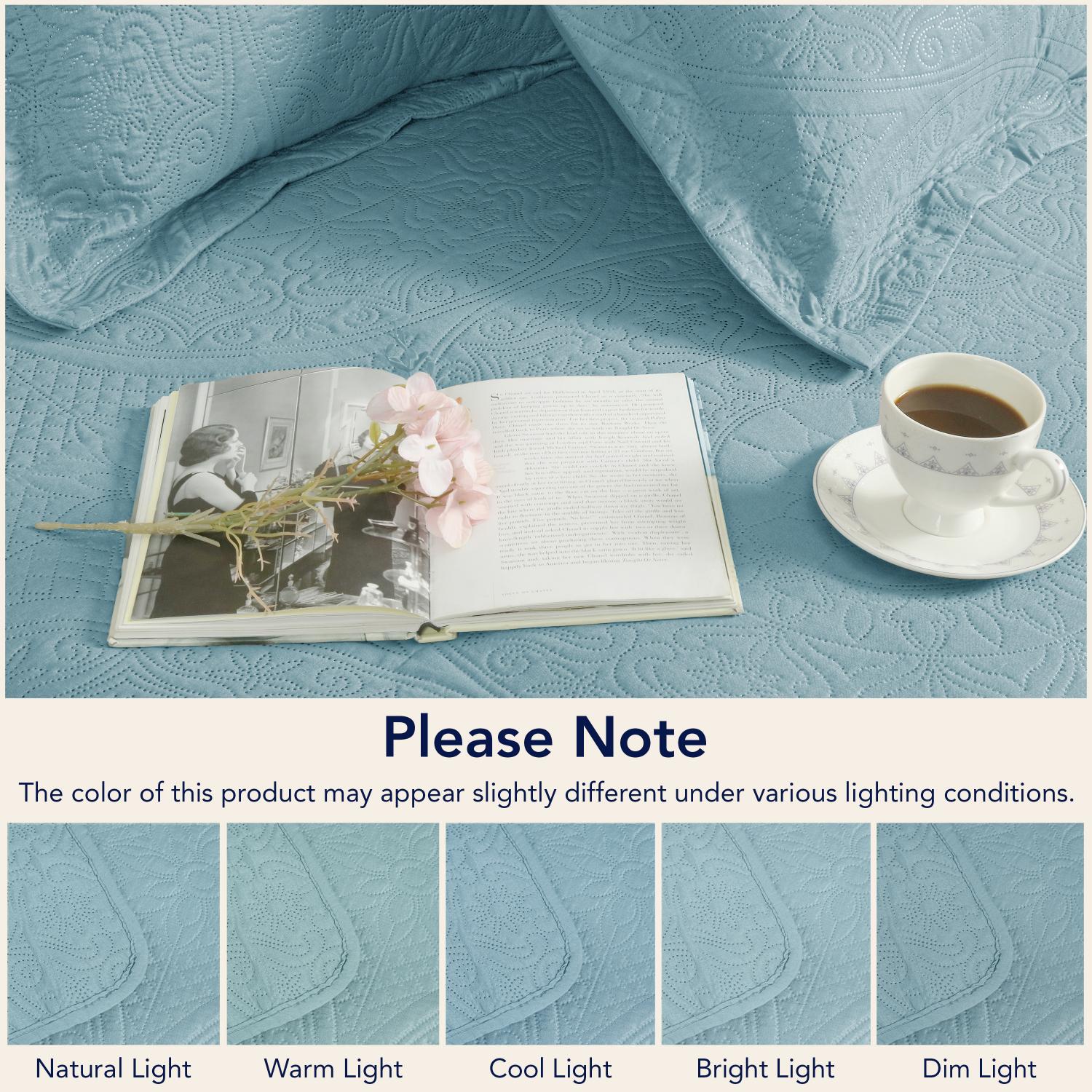 Floral Quilted Bedspread Set — Lightweight All-Season Coverlet with Pillow Shams