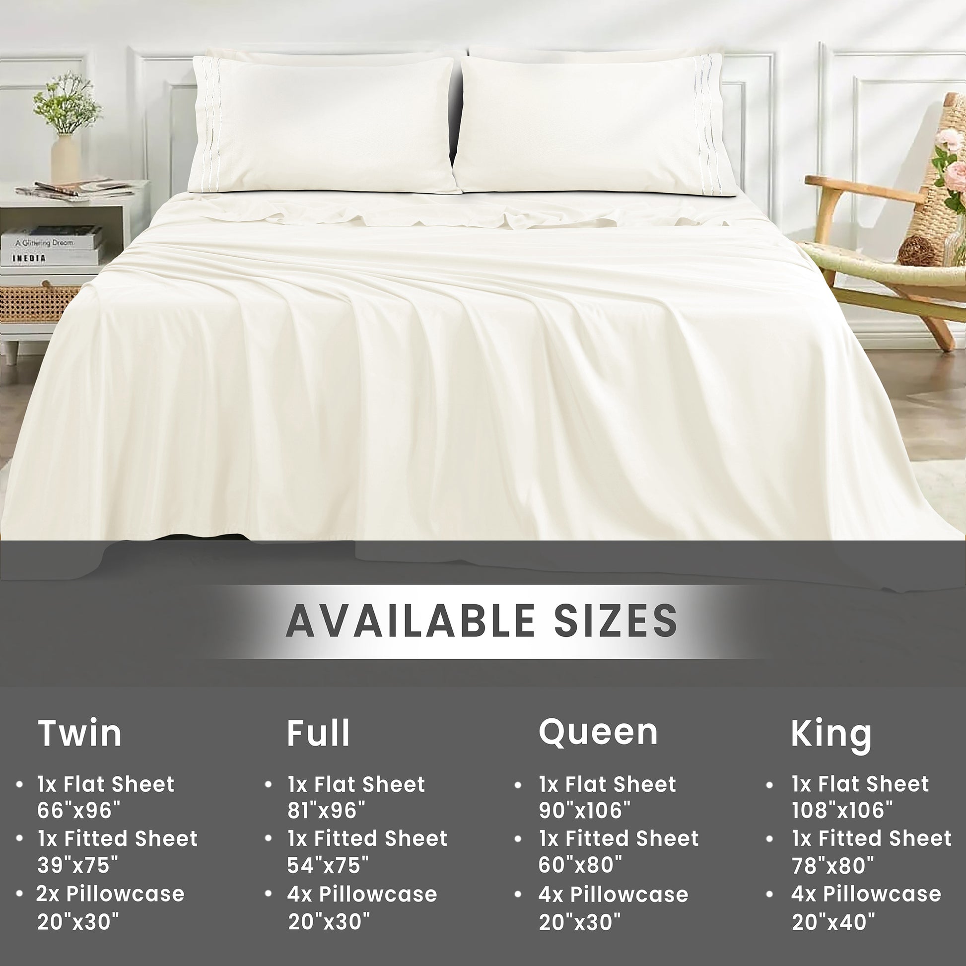 Premium Full Size Sheet Set – 6 Piece Set: 2 Baratta-Stitched Pillowcases, 2 Plain Pillowcases, 1 Deep Pocket Fitted Sheet, 1 Flat Sheet – Breathable, Fade Resistant
