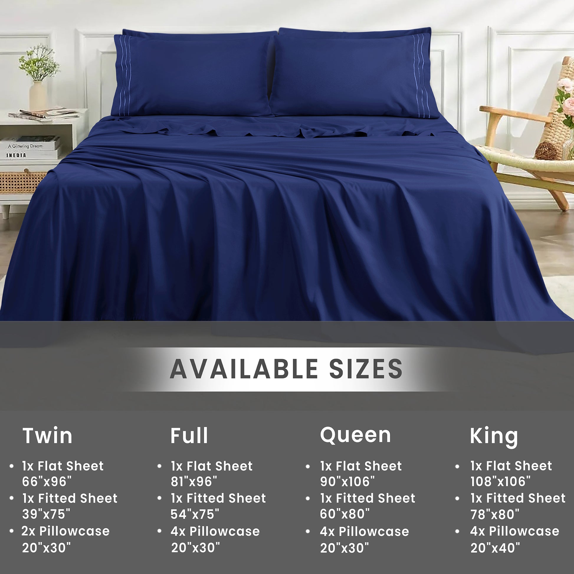 Premium Full Size Sheet Set – 6 Piece Set: 2 Baratta-Stitched Pillowcases, 2 Plain Pillowcases, 1 Deep Pocket Fitted Sheet, 1 Flat Sheet – Breathable, Fade Resistant